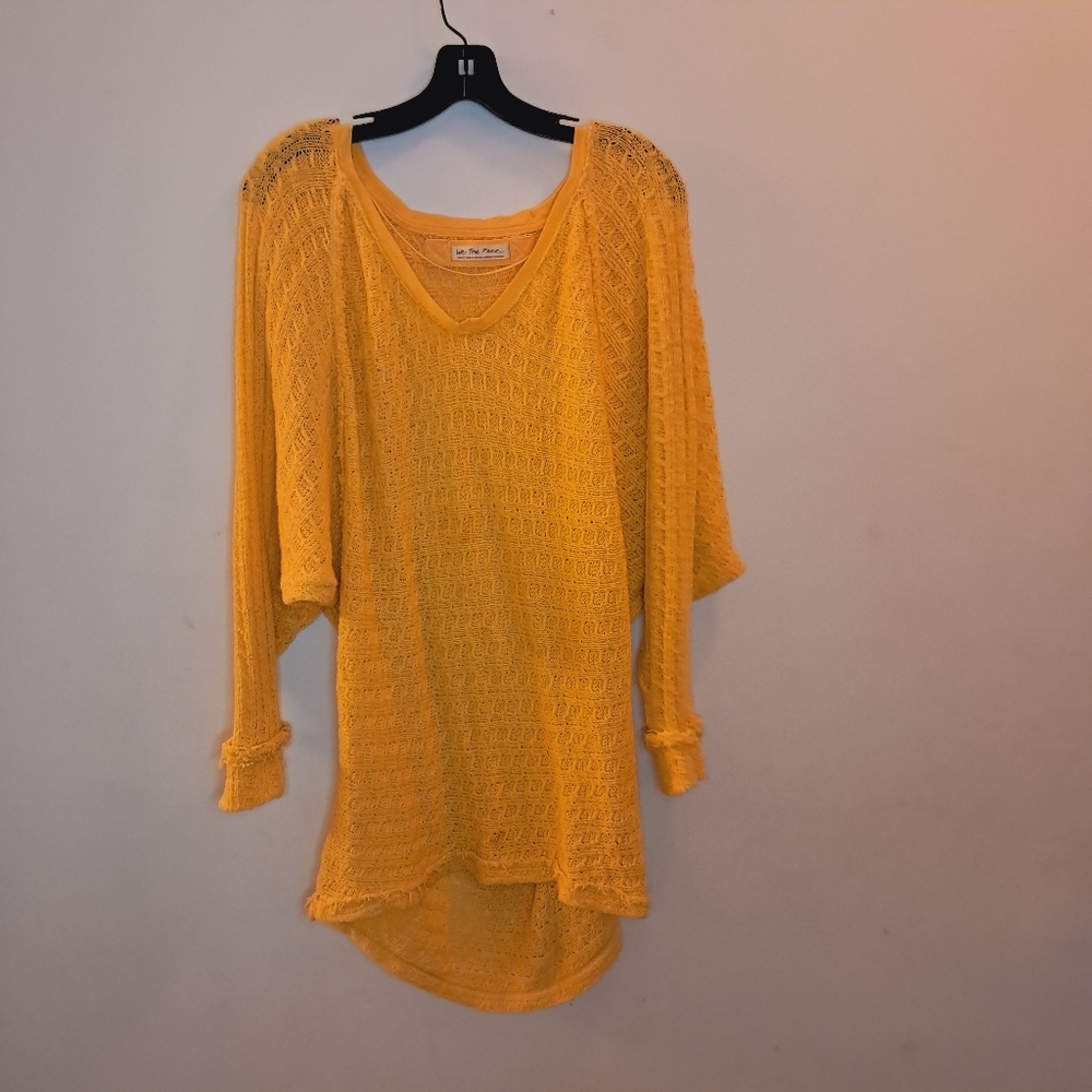 Free People Sweater Tunic Women's Small S Yellow Open Knit Oversized Boho Loose - Picture 2 of 10